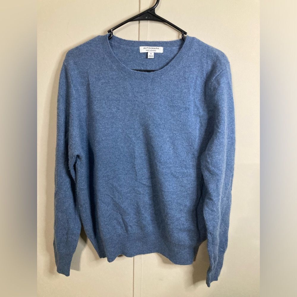 M&S Autograph Cashmere Sweater Women's 16 Light Blue Crewneck Jumper
